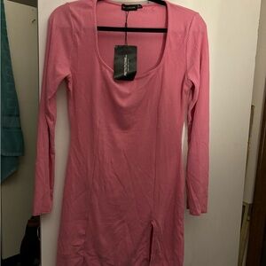 Prettylittlething pink long sleeve dress